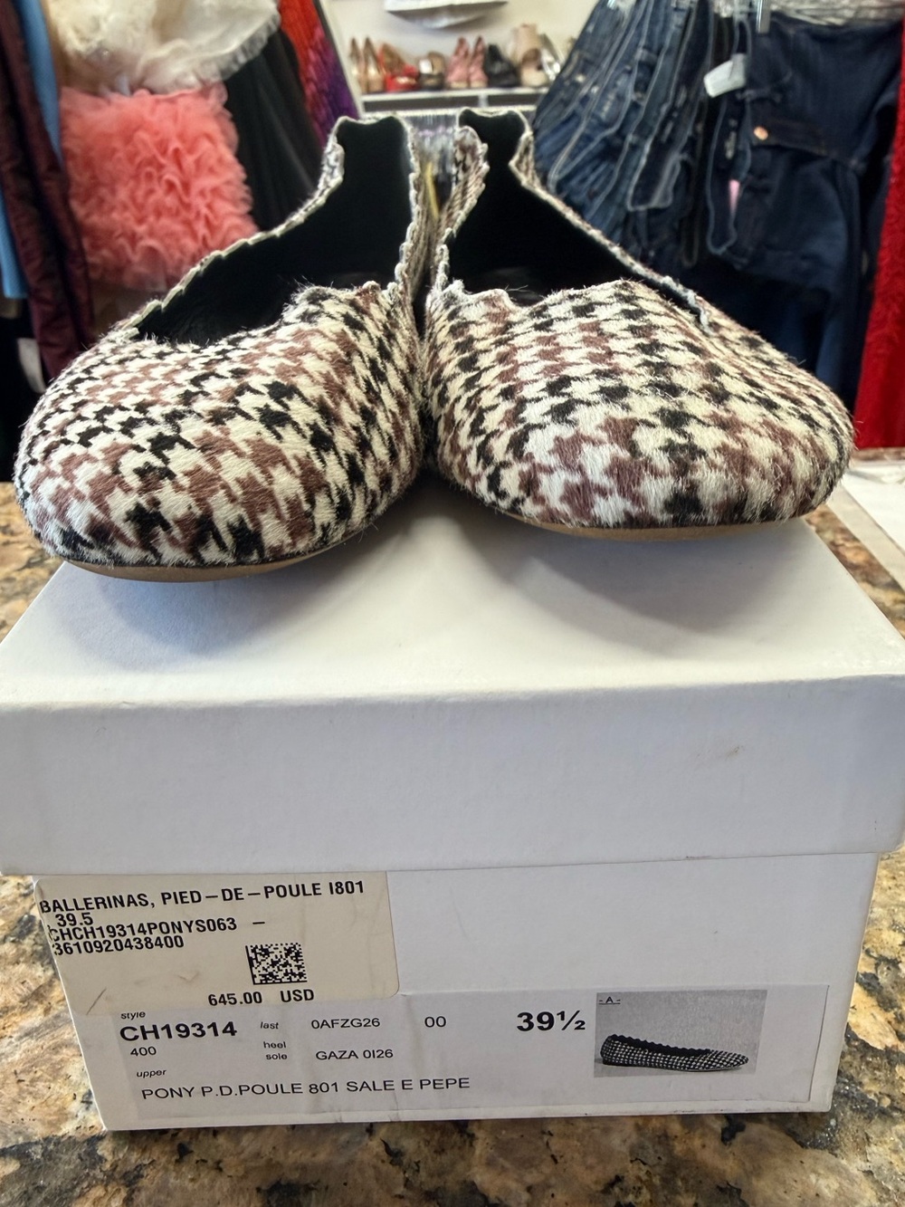 Chloé Lauren Pony Hair Houndstooth Scalloped Ballet Flats Sz 39.5 US 9.5 w/ Box - Picture 4 of 6